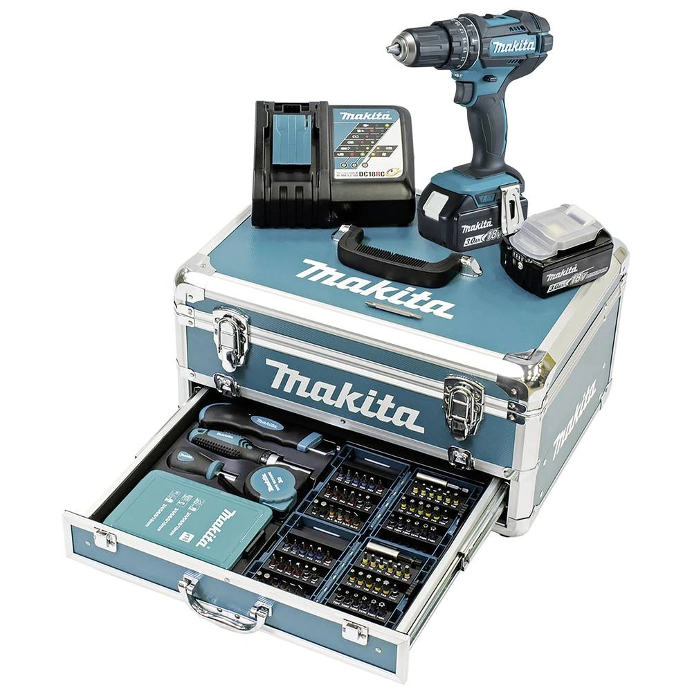 Makita 2-Gang Akku-Schlagbohrschrauber 18V mit 2 Akkus, Ladegerät, Koffer & Zubehör
